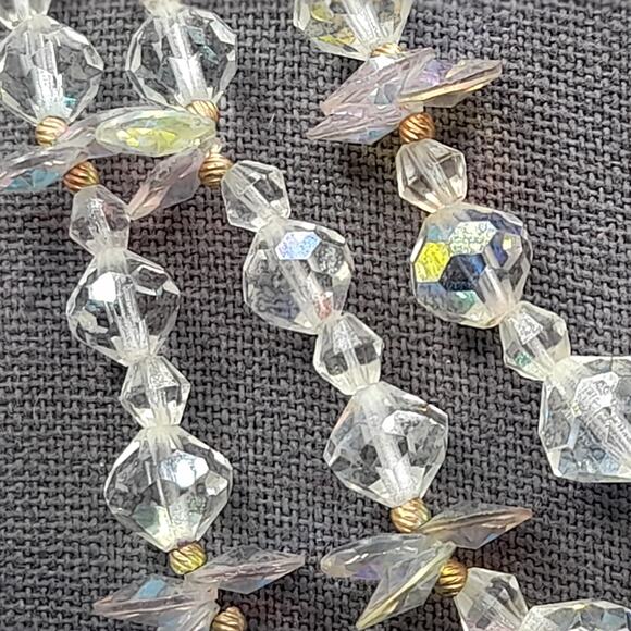 Vintage 1960s Crystal Bead Necklace, Three Strands, Rhinestone End Bars, 17" - Picture 2 of 10